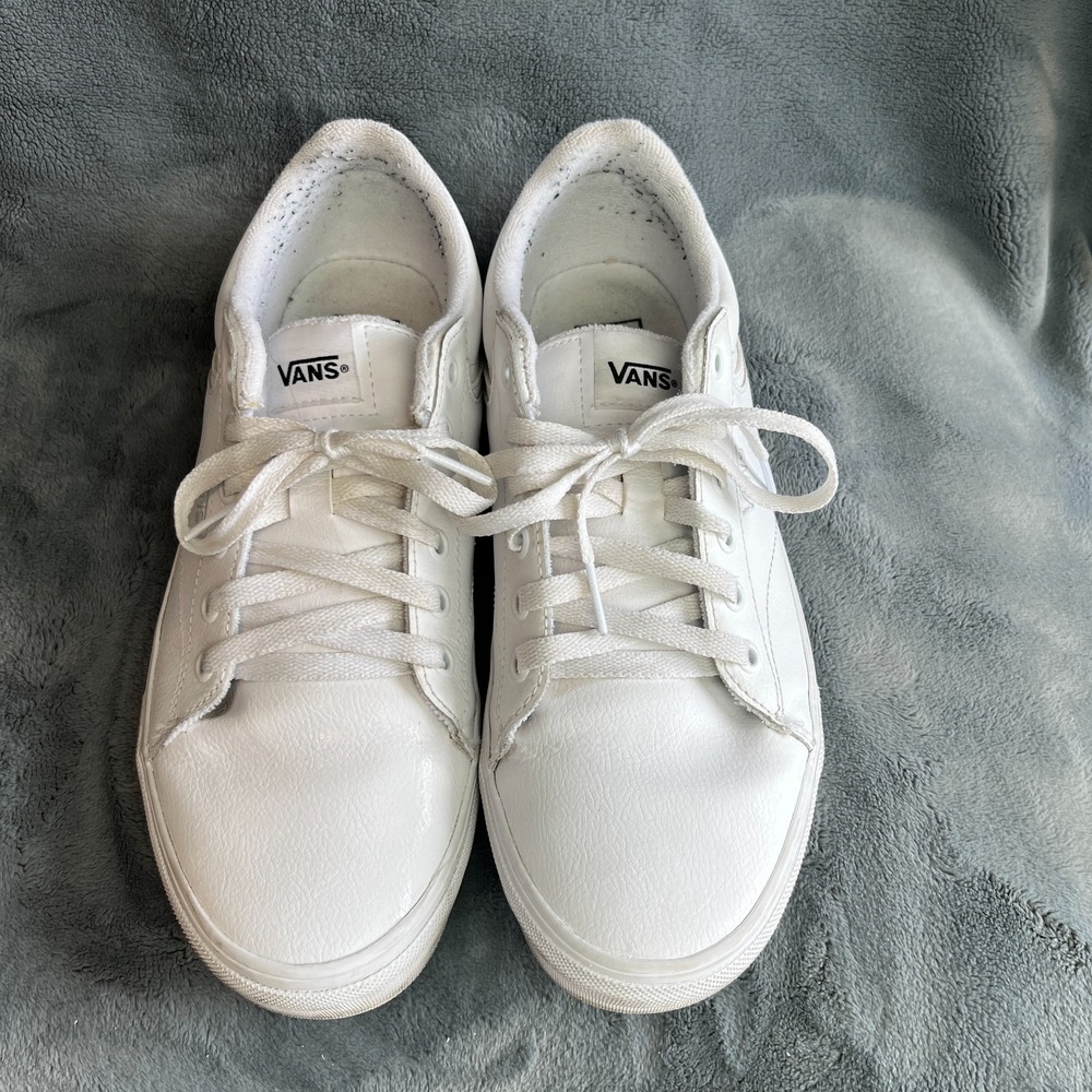 Vans Ward Deluxe White Leather Sneakers Womens US 10 Low Top Casual Shoes